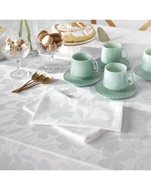 Set de 4 serviettes tissé Jacquard Petites Fleurs Blanc - 50 x 50 cm
