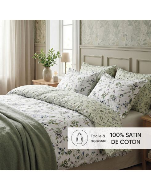 Drap plat satin de coton - Eden Sauvage Vert clair