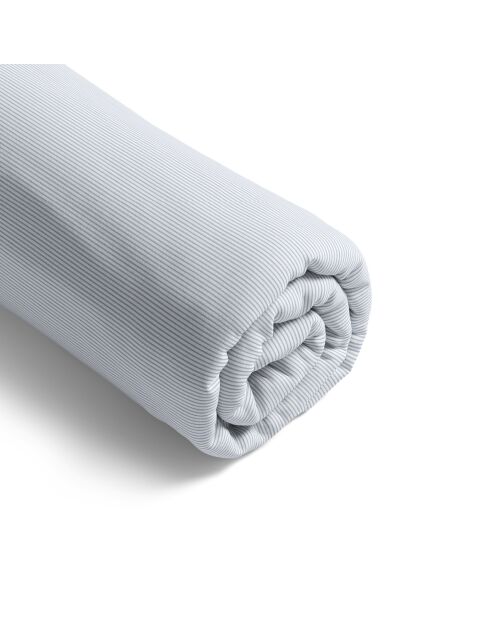 Drap-housse satin de coton - Rayures fines Bleu clair