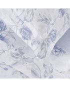 Drap-housse satin de coton - Rayures fines Bleu clair