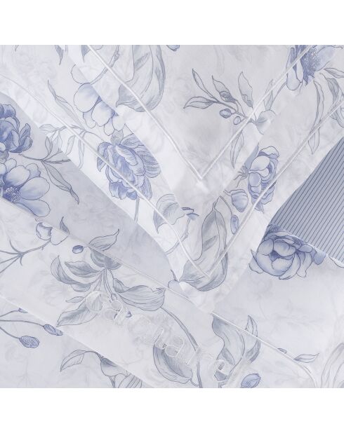 Drap-housse satin de coton - Rayures fines Bleu clair