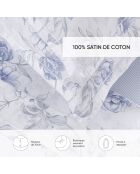 Drap-housse satin de coton - Rayures fines Bleu clair