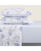 Drap-housse satin de coton - Rayures fines Bleu clair