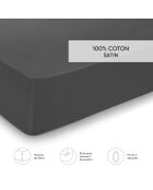 Drap-housse satin de coton Uni Gris foncé