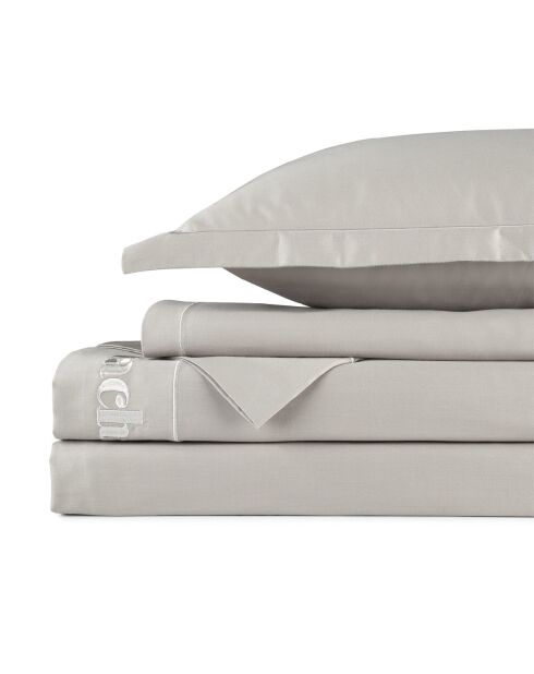 Parure drap plat + drap-housse + taies carrées satin de coton - Uni 1 baratta Taupe 04