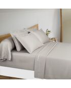 Parure drap plat + drap-housse + taies carrées satin de coton - Uni 1 baratta Taupe 04
