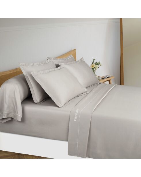 Parure drap plat + drap-housse + taies carrées satin de coton - Uni 1 baratta Taupe 04