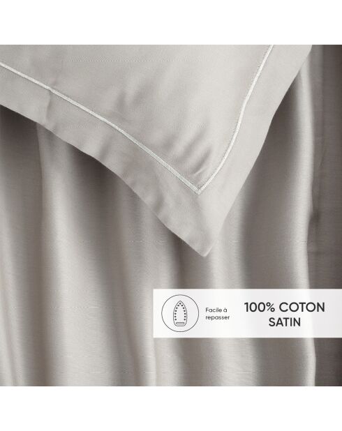 Parure drap plat + drap-housse + taies carrées satin de coton - Uni 1 baratta Taupe 04