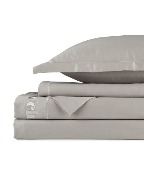 Parure drap plat + drap-housse + taies carrées satin de coton - Uni 1 baratta Taupe 01