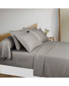 Parure drap plat + drap-housse + taies carrées satin de coton - Uni 1 baratta Taupe 01
