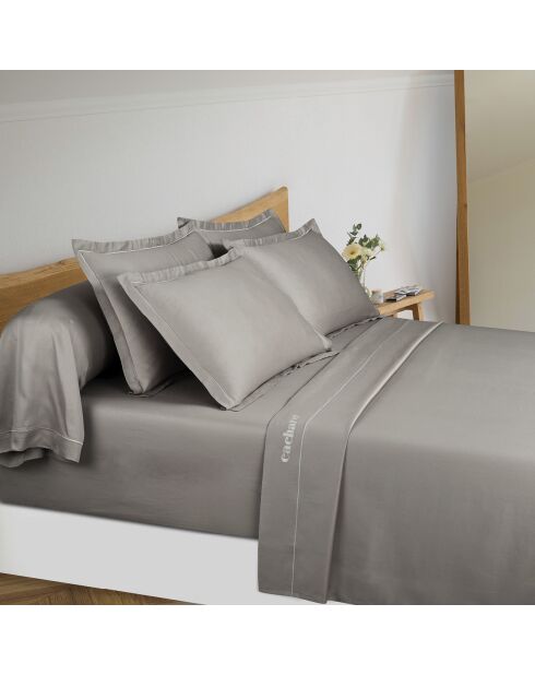 Parure drap plat + drap-housse + taies carrées satin de coton - Uni 1 baratta Taupe 01