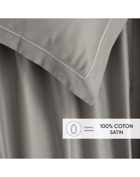 Parure drap plat + drap-housse + taies carrées satin de coton - Uni 1 baratta Taupe 01