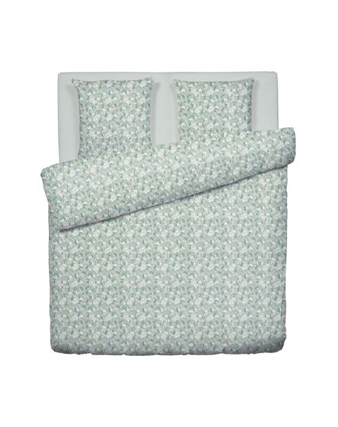 Parure housse de couette satin de coton - Feuillage fleuri Vert clair