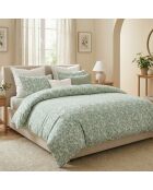 Parure housse de couette satin de coton - Feuillage fleuri Vert clair