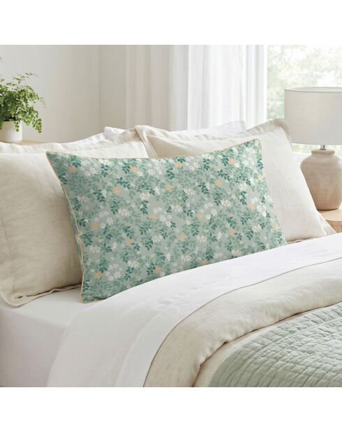 Parure housse de couette satin de coton - Feuillage fleuri Vert clair