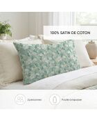 Parure housse de couette satin de coton - Feuillage fleuri Vert clair