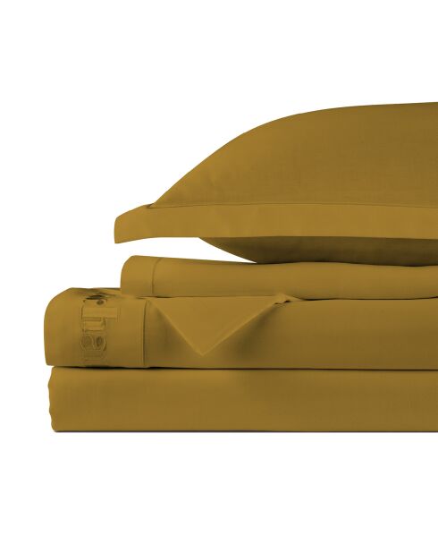 Parure drap plat + drap-housse + taies carrées satin de coton Uni 1 baratta Jaune 01