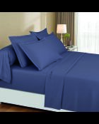 Parure drap plat + drap-housse + taies carrées satin de coton - Uni 1 baratta Bleu 06