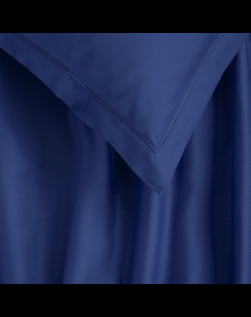 Parure drap plat + drap-housse + taies carrées satin de coton - Uni 1 baratta Bleu 06