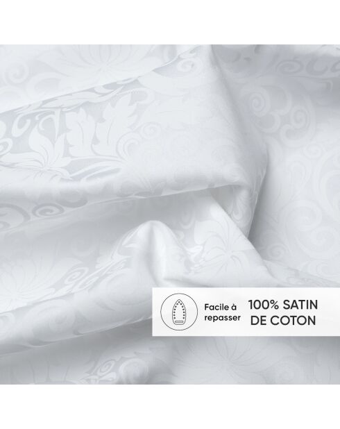 Taie de traversin satin de coton - Fleur royale Blanc - 43 x 210 cm