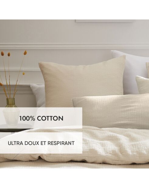 Set de 2 taies d'oreiller gaze de coton Uni Taupe 07 - 2 x (50 x 70 cm)