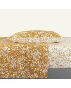 Parure drap plat + drap-housse + taie rectangle en satin de coton dessin Birds Jaune