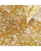 Parure drap plat + drap-housse + taie rectangle en satin de coton dessin Birds Jaune