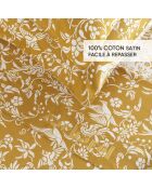 Parure drap plat + drap-housse + taie rectangle en satin de coton dessin Birds Jaune