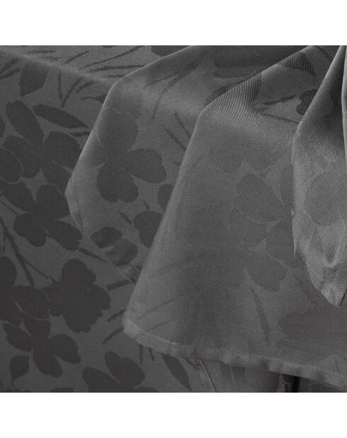 Set de 4 serviettes tissé Jacquard Petites Fleurs Gris foncé - 50 x 50 cm