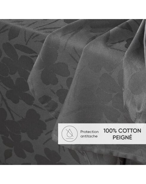 Set de 4 serviettes tissé Jacquard Petites Fleurs Gris foncé - 50 x 50 cm