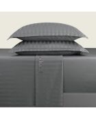 Parure drap plat + drap-housse + taies carrées satin de coton rayure tissé dobby - Dobby stripe woven Gris foncé
