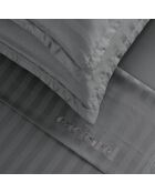 Parure drap plat + drap-housse + taies carrées satin de coton rayure tissé dobby - Dobby stripe woven Gris foncé