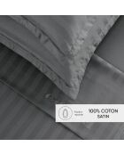 Parure drap plat + drap-housse + taies carrées satin de coton rayure tissé dobby - Dobby stripe woven Gris foncé