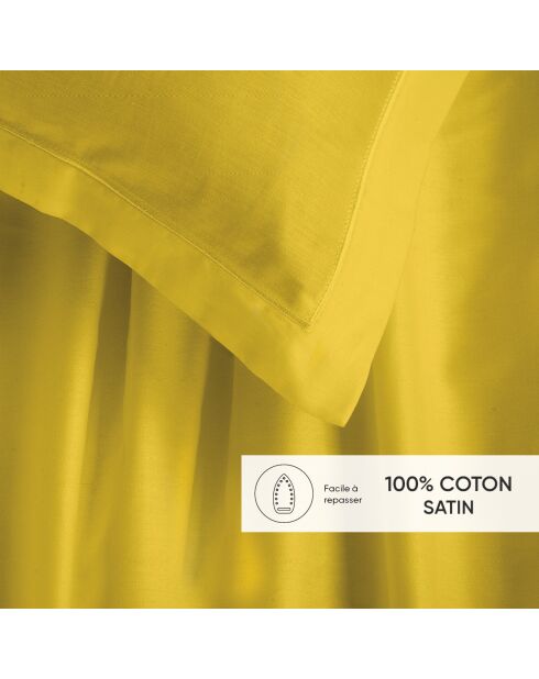 Parure drap plat + drap-housse + taies rectangles satin de coton - Uni 1 baratta Jaune 02