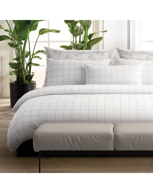 Parure housse de couette satin de coton - Caren Blanc / Taupe