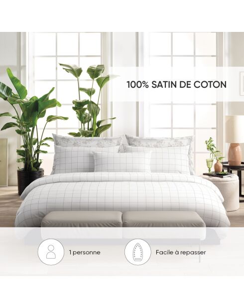 Parure housse de couette satin de coton - Caren Blanc / Taupe