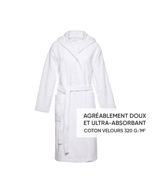 Peignoir avec capuche en coton ultra absorbant - Blanc