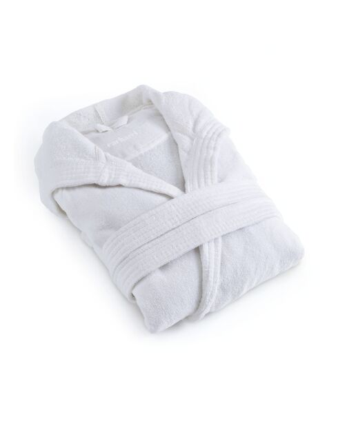 Peignoir avec capuche en coton ultra absorbant - Blanc