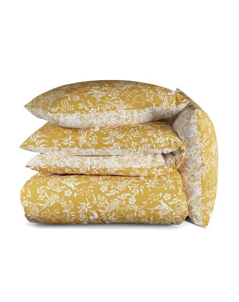 Parure housse de couette satin de coton Birds Jaune