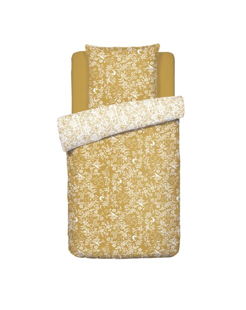 Parure housse de couette satin de coton Birds Jaune