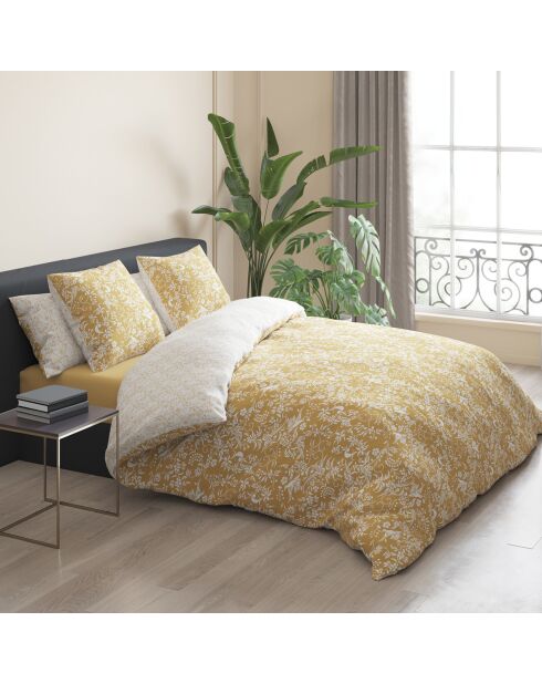 Parure housse de couette satin de coton Birds Jaune
