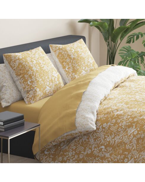 Parure housse de couette satin de coton Birds Jaune