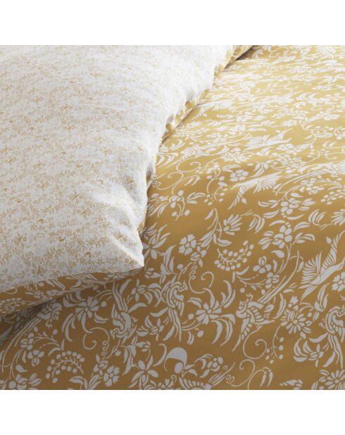 Parure housse de couette satin de coton Birds Jaune
