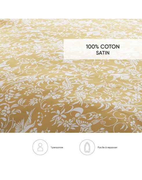 Parure housse de couette satin de coton Birds Jaune
