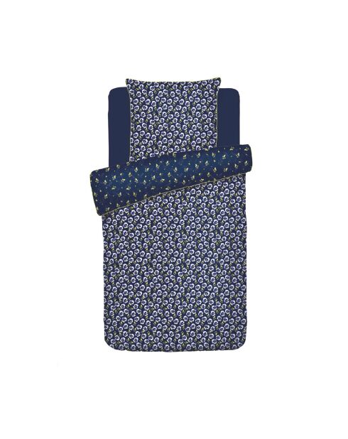 Parure housse de couette satin de coton Pansy small Blue foncé