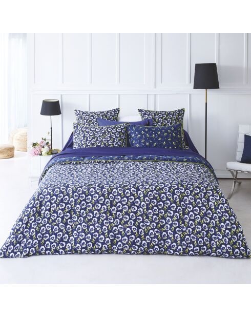 Parure housse de couette satin de coton Pansy small Blue foncé