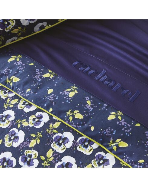 Parure housse de couette satin de coton Pansy small Blue foncé
