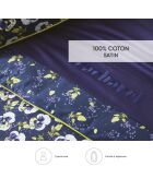 Parure housse de couette satin de coton Pansy small Blue foncé