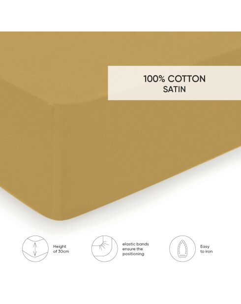 Drap-housse satin de coton Uni Jaune