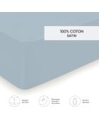 Drap-housse satin de coton Uni Bleu sarcelle
